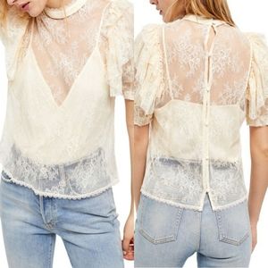 Free People Cream Lace Blouse